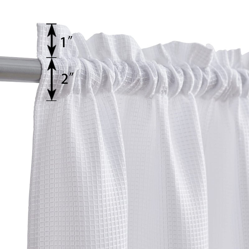 Valea Home Waffle Weave Textured Half Window Tier Curtains for Bathroom Water Repellent Window Covering Kitchen Short Curtains, 72 x 36 inches, White, Set of 2 - Image 2